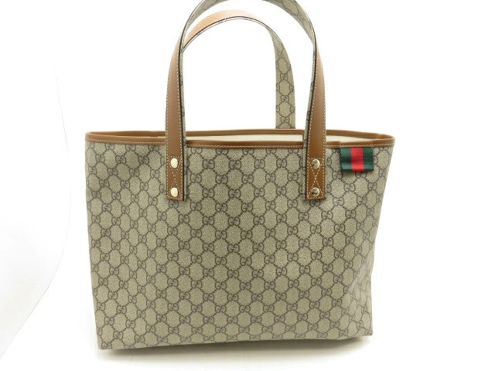 Gucci Tote Bag GG Supreme Calfskin Beige Cream Brown Sherry